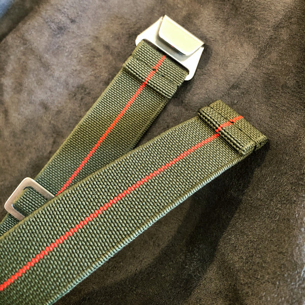 Parachute Style No Pass Elastic Watch Strap - Forest Green and Red S –  Seals Watch Co