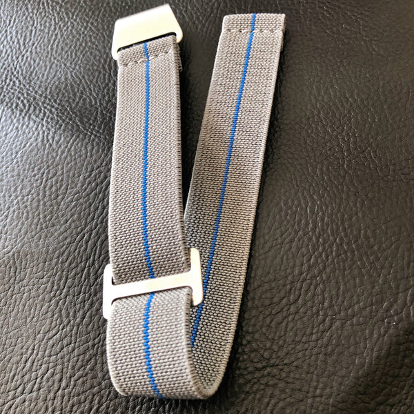 Parachute Style "No Pass" Elastic Watch Strap - Gray with Blue Stripe - American Microbrand