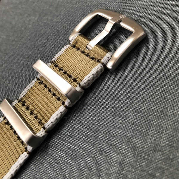 Silver Edged Khaki Nylon Watch Band, 20mm – Seals Watch Co