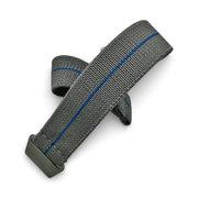 Parachute Style "No Pass" Elastic Watch Strap - Gray with Blue Stripe - Seals Watch Co