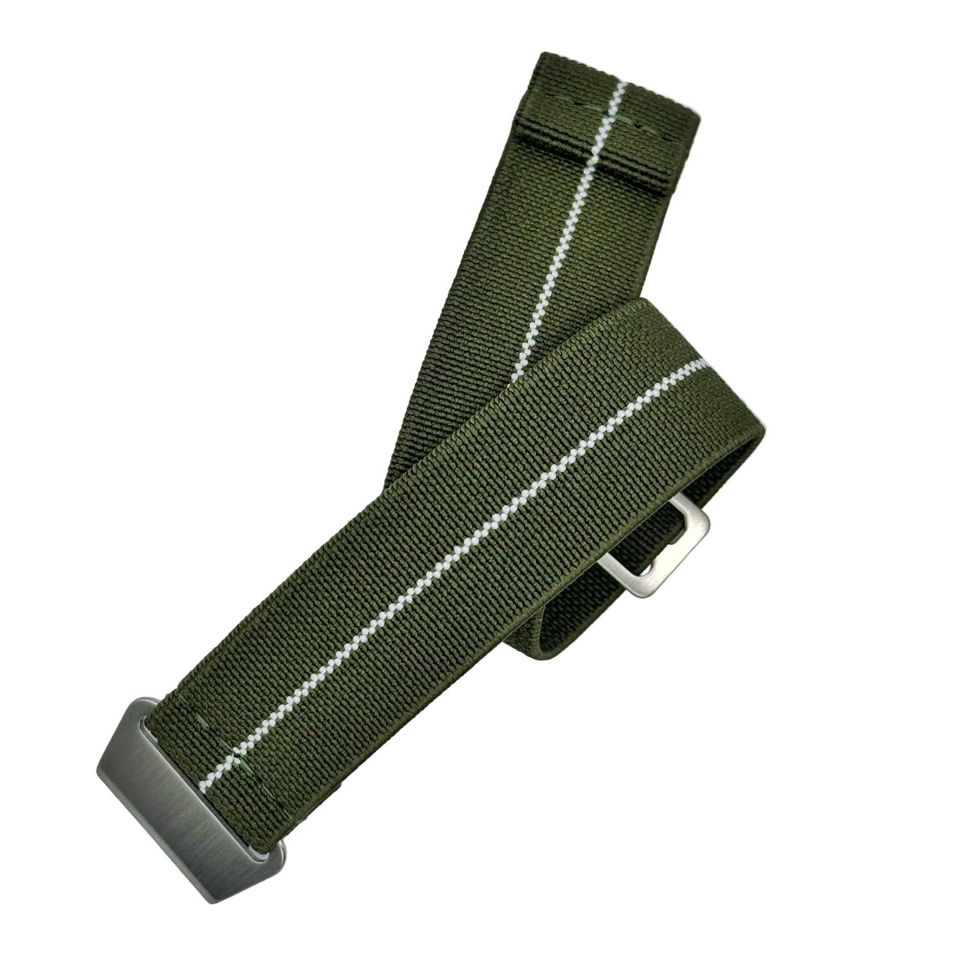Parachute Style "No Pass" Elastic Watch Straps - Army Green with White Stripe - Seals Watch Co