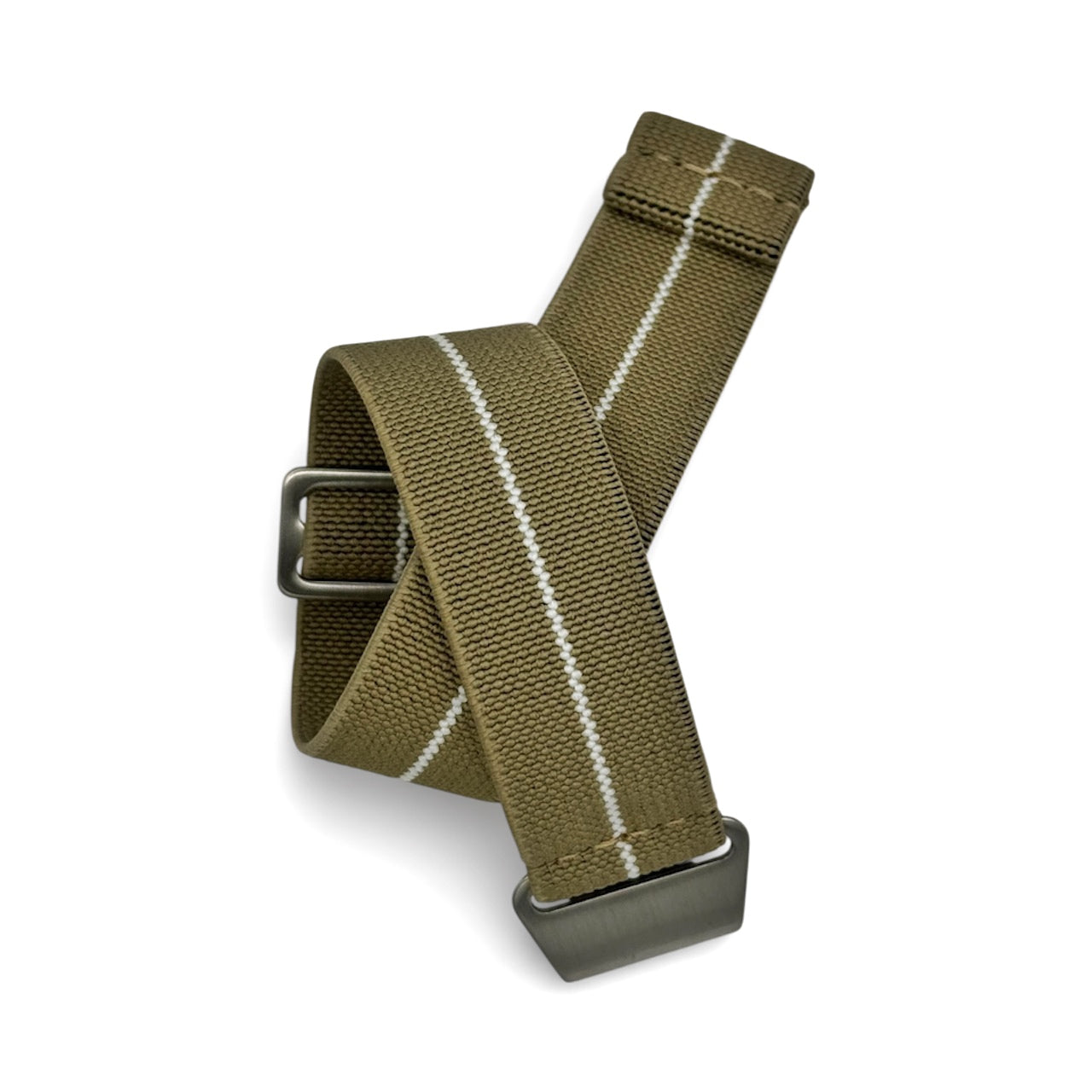 Parachute Style "No Pass" Elastic Watch Strap - Khaki with White Stripe - Seals Watch Co