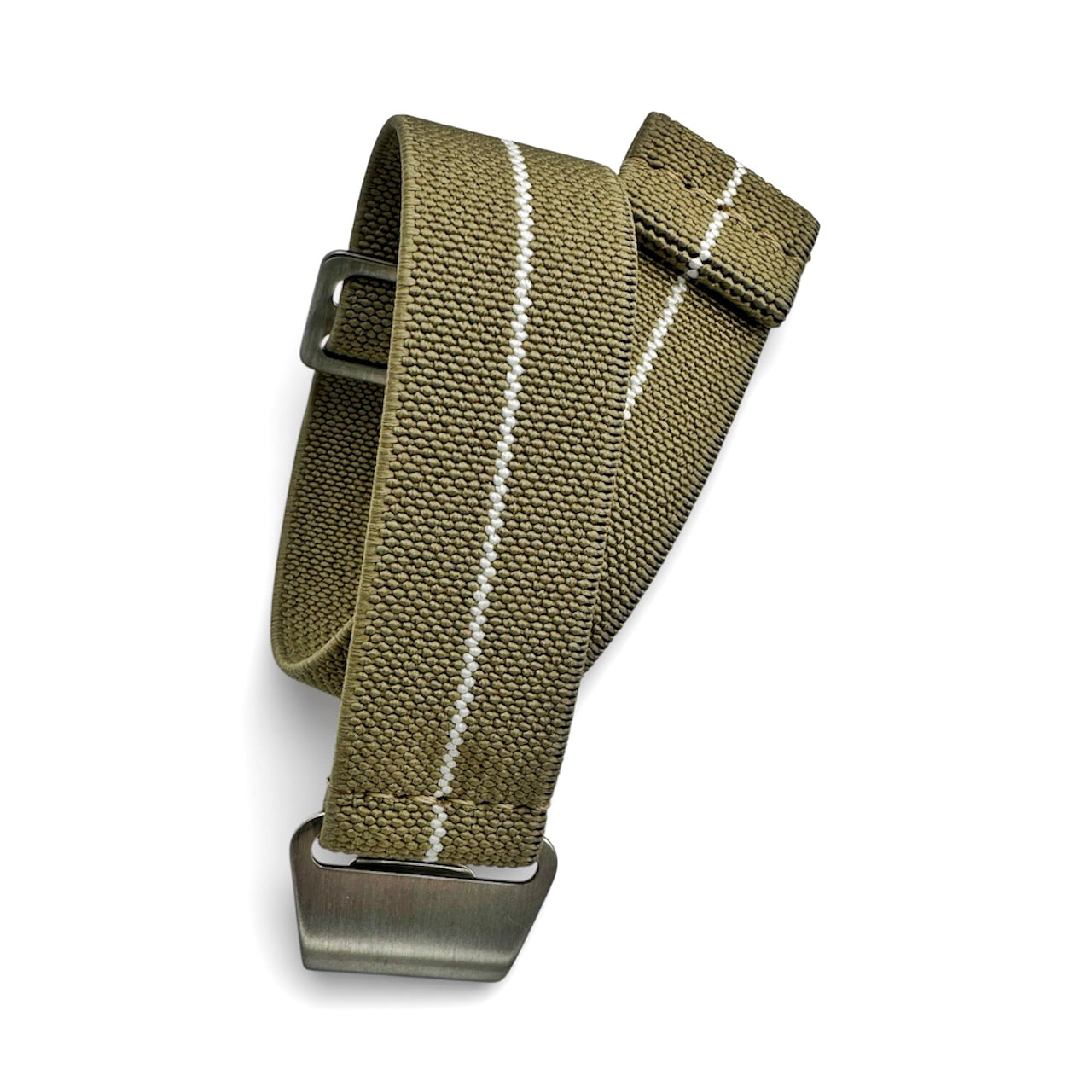Parachute Style "No Pass" Elastic Watch Strap - Khaki with White Stripe - Seals Watch Co