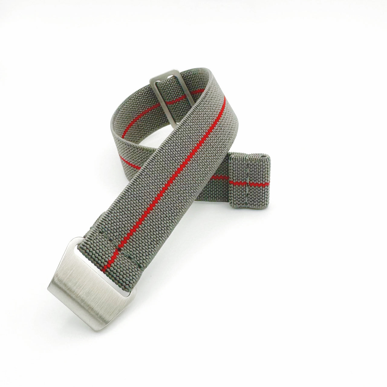 Parachute Style "No Pass" Elastic Watch Strap - Gray with Red Stripe - Seals Watch Co