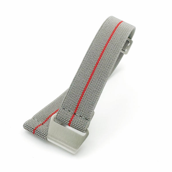 Parachute Style "No Pass" Elastic Watch Strap - Gray with Red Stripe