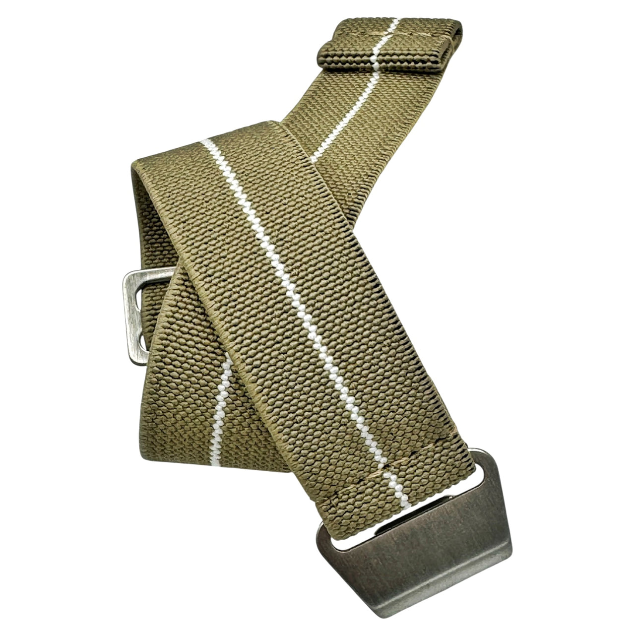 Parachute Style "No Pass" Elastic Watch Strap - Khaki with White Stripe - Seals Watch Co
