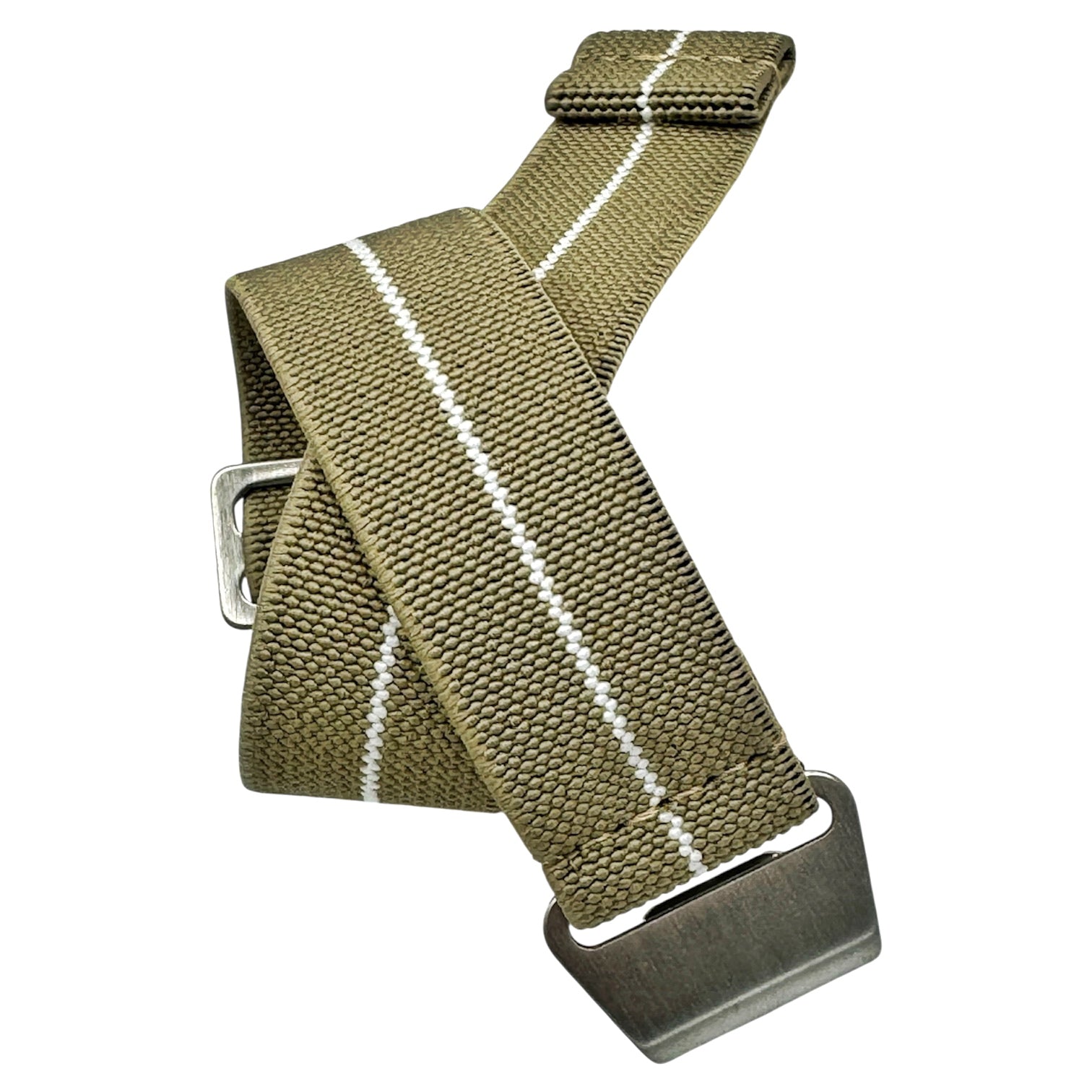 Parachute Style "No Pass" Elastic Watch Strap - Khaki with White Stripe - Seals Watch Co