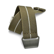 Parachute Style "No Pass" Elastic Watch Strap - Khaki with White Stripe - Seals Watch Co