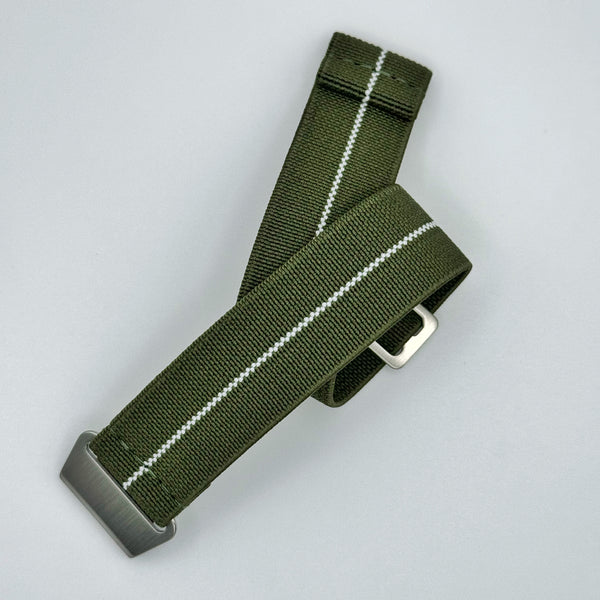 Parachute Style "No Pass" Elastic Watch Straps - Army Green with White Stripe