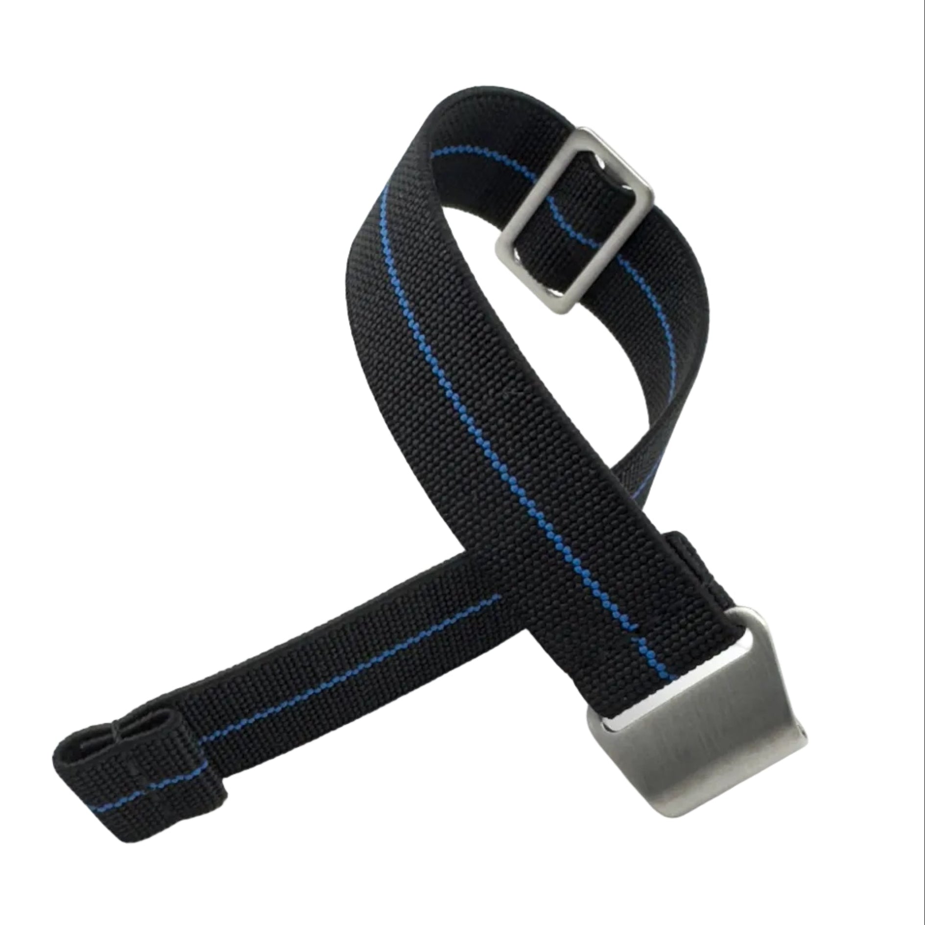 Parachute Style "No Pass" Elastic Watch Strap - Black with Blue Stripe - Seals Watch Co