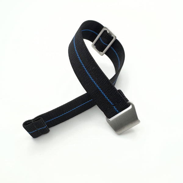 Parachute Style "No Pass" Elastic Watch Strap - Black with Blue Stripe