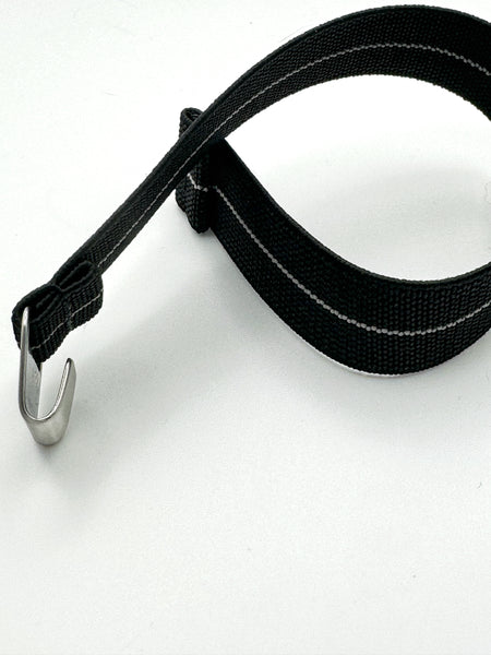 Parachute Style "No Pass" Elastic Watch Strap - Black with Silver Stripe