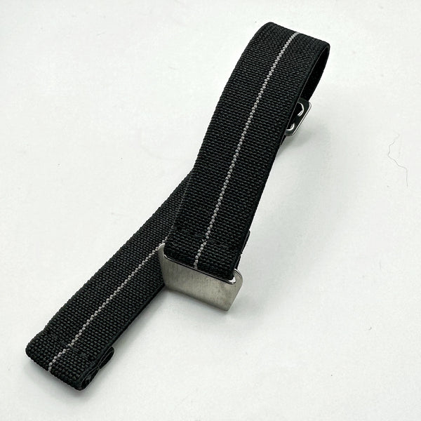 Parachute Style "No Pass" Elastic Watch Strap - Black with Silver Stripe