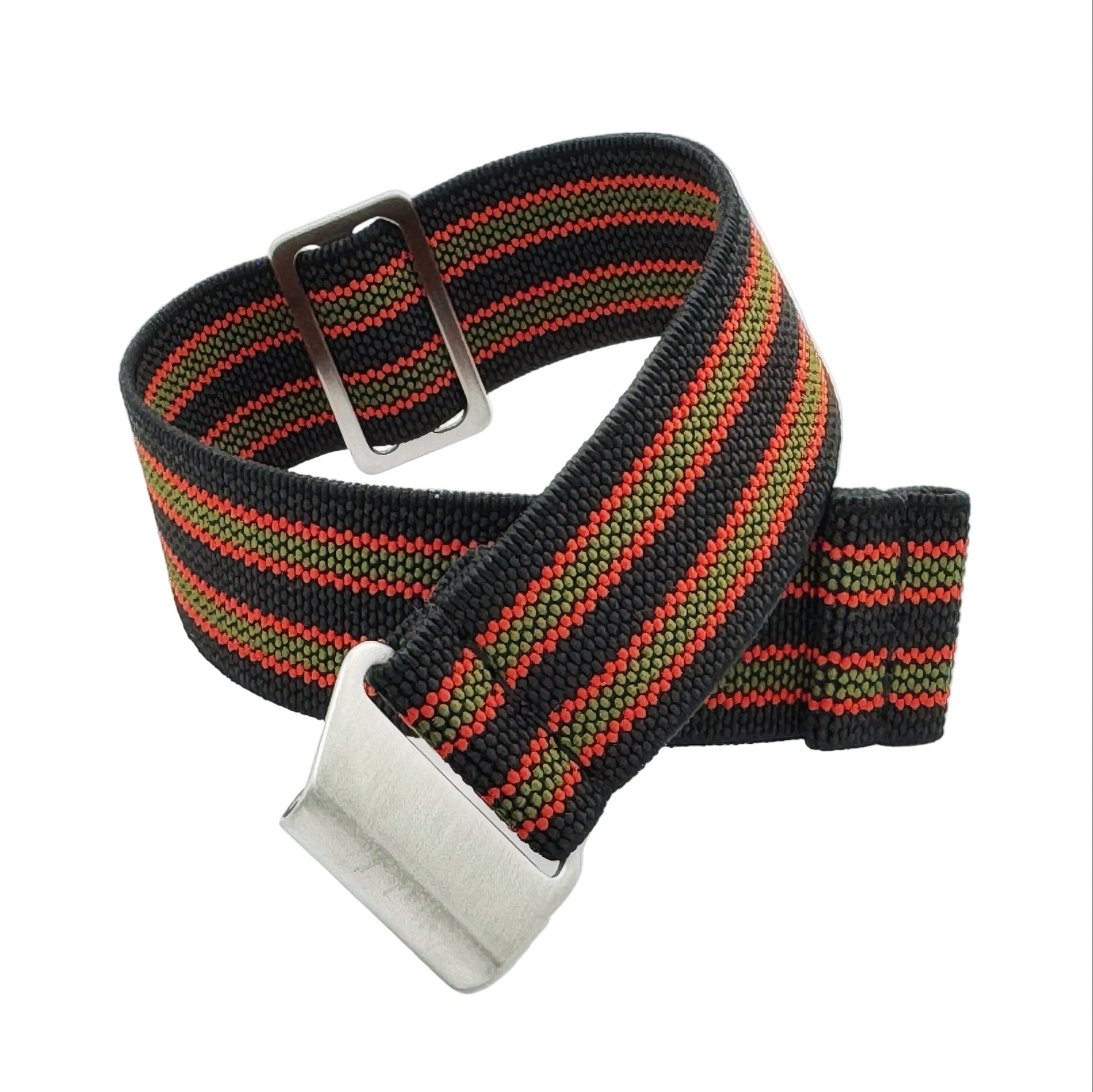 Black with Red and Green Stripes Parachute Watch Strap, Original James Bond Color, Paratrooper Watch Band