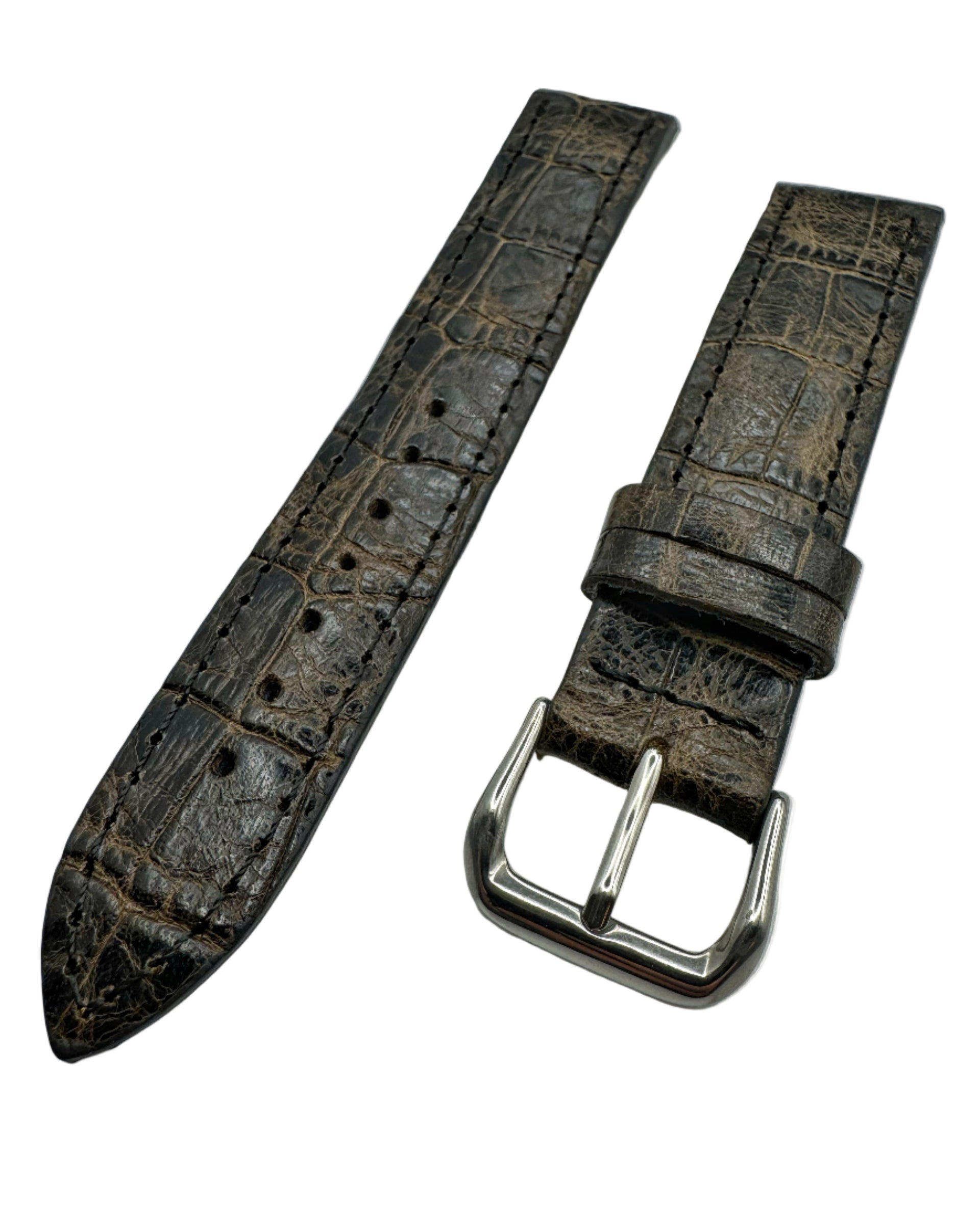 Dark brown alligator leather watch strap in 20mm with polished steel buckle