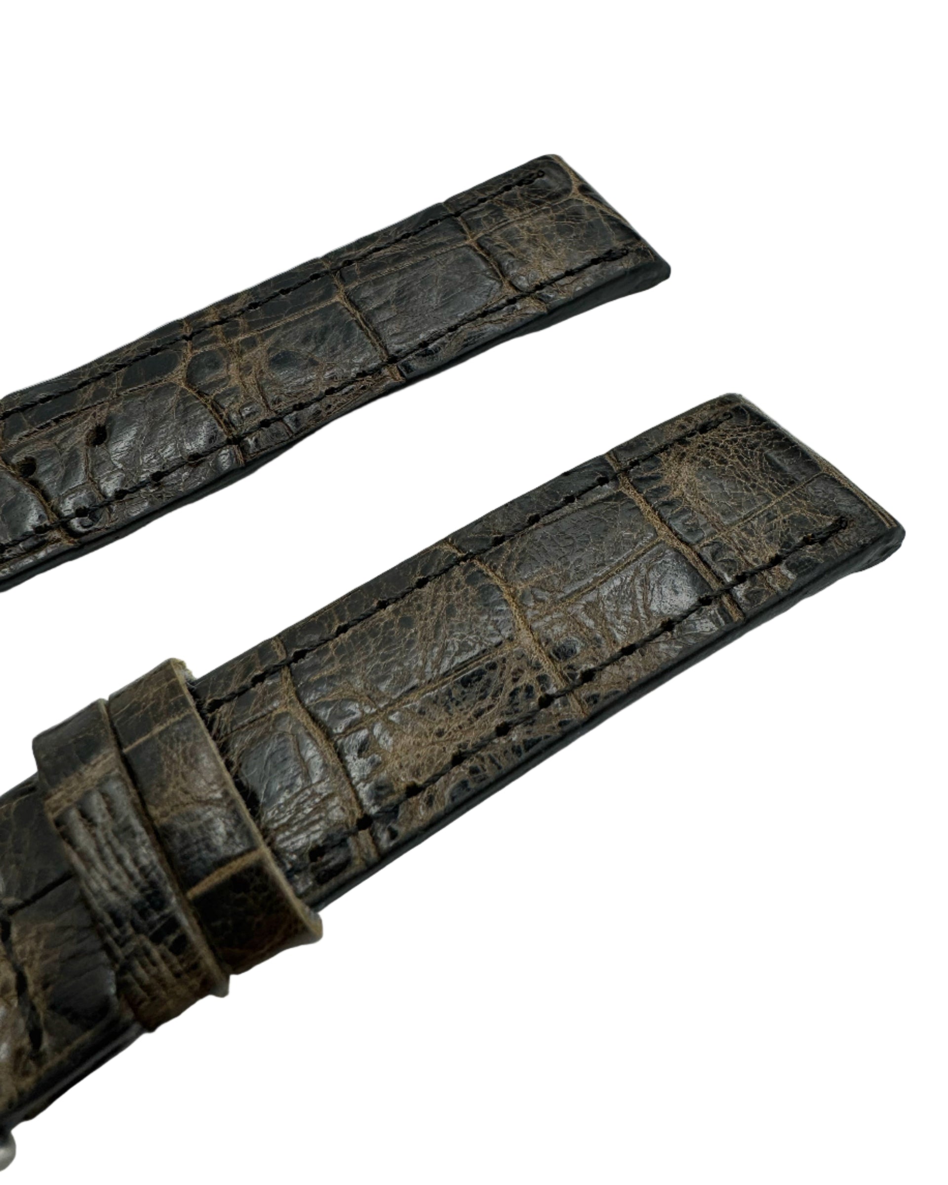 Brown alligator leather watch strap in 20mm with textured lines and matching stitching