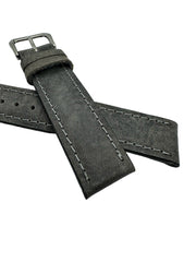 Gray leather watch strap in 20mm with light gray stitching pull up band 
