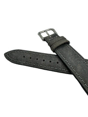 Solid grey leather watch band with polished steel buckle in 20mm