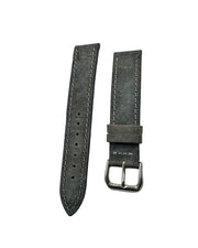 Elephant gray leather watch strap in 20mm and tapers to 18mm with polished steel buckle and light gray stitching
