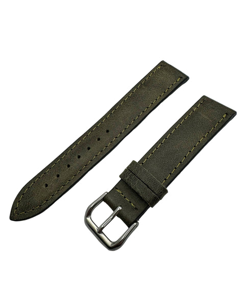 handmade vintage green leather watch strap with green stitching in 20mm