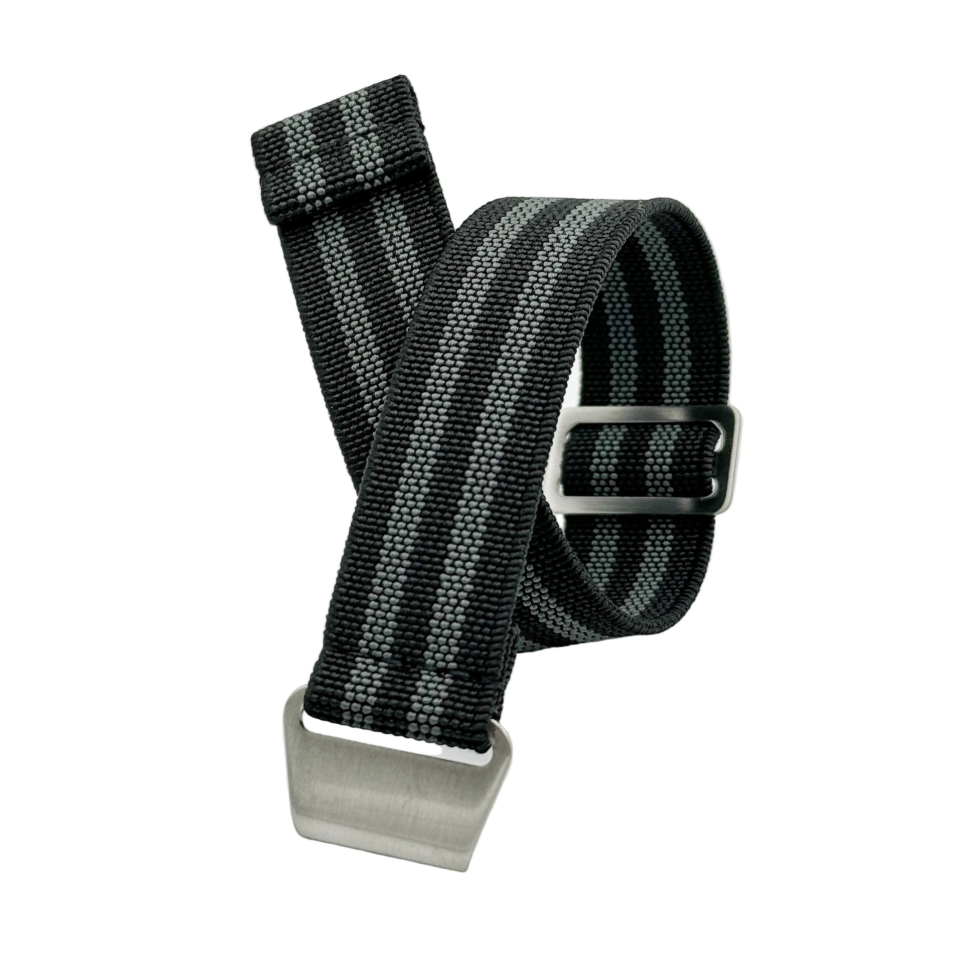 Parachute Watch Strap in Black with Dual Gray Stripes by Seals Watch Company