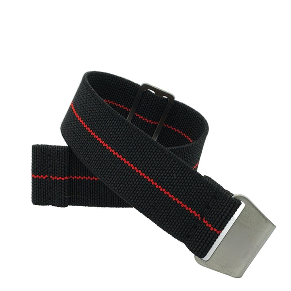 Elastic Parachute Watch Band in Marine Nationale Black with Red Stripe