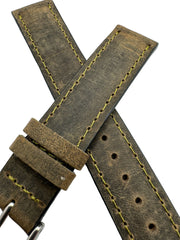 Rugged Brown Leather Watch Band with Bronze Stitching in 20mm