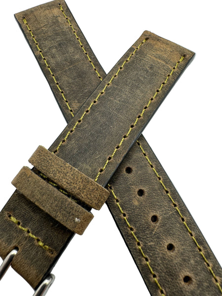 Rugged Brown Leather Watch Band with Bronze Stitching in 20mm