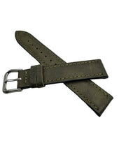 Vintage Military Green Leather Watch Strap in 20mm with Matching Green Stitching