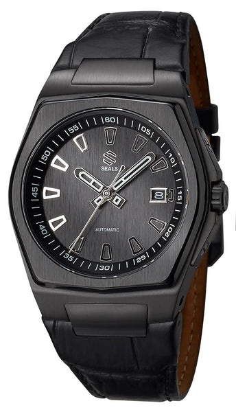 Black PVD with Brushed Black Dial on Steel Bracelet Automatic Watch - American Microbrand