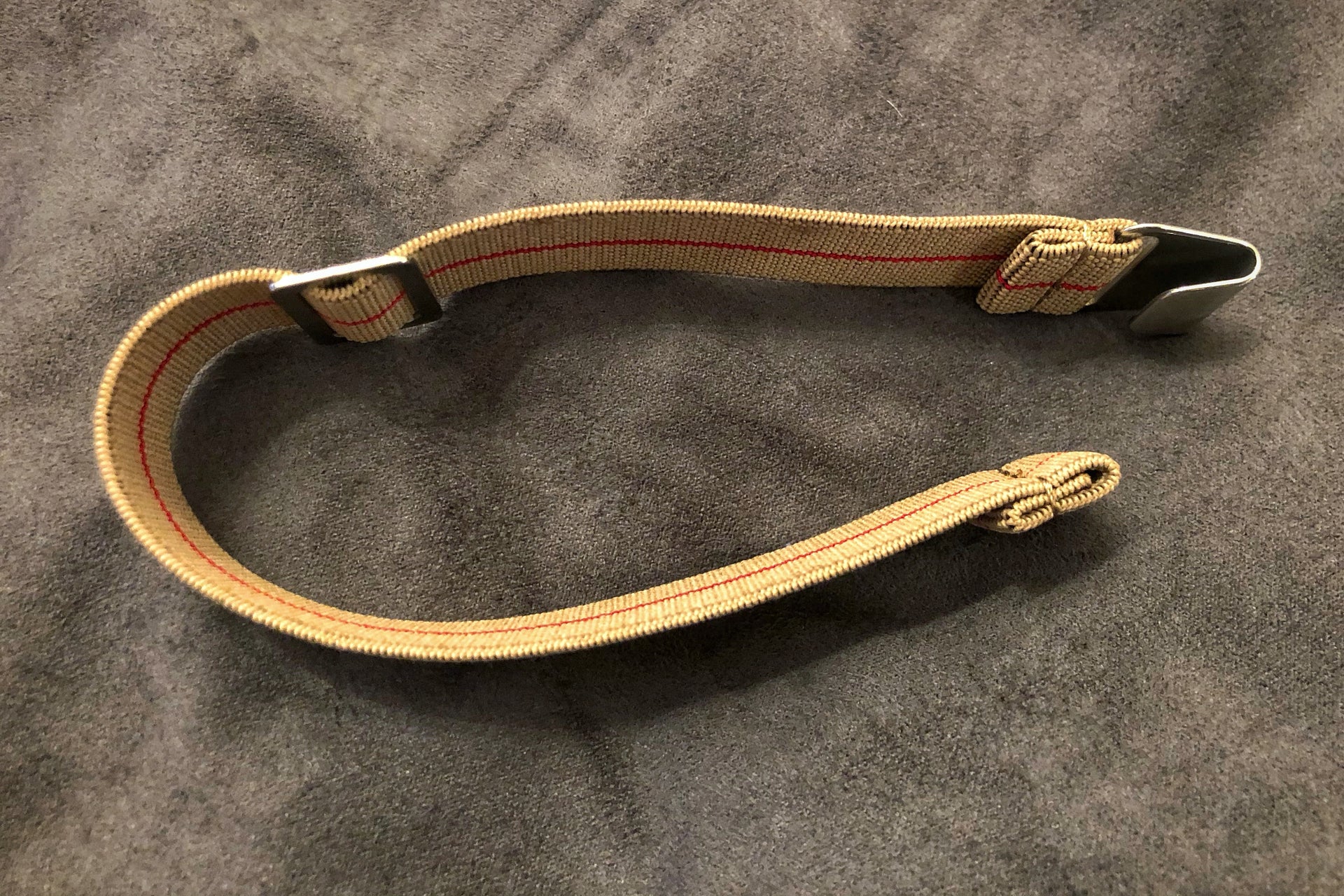 Parachute Style "No Pass" Elastic Watch Straps - Khaki With Red Stripe - American Microbrand