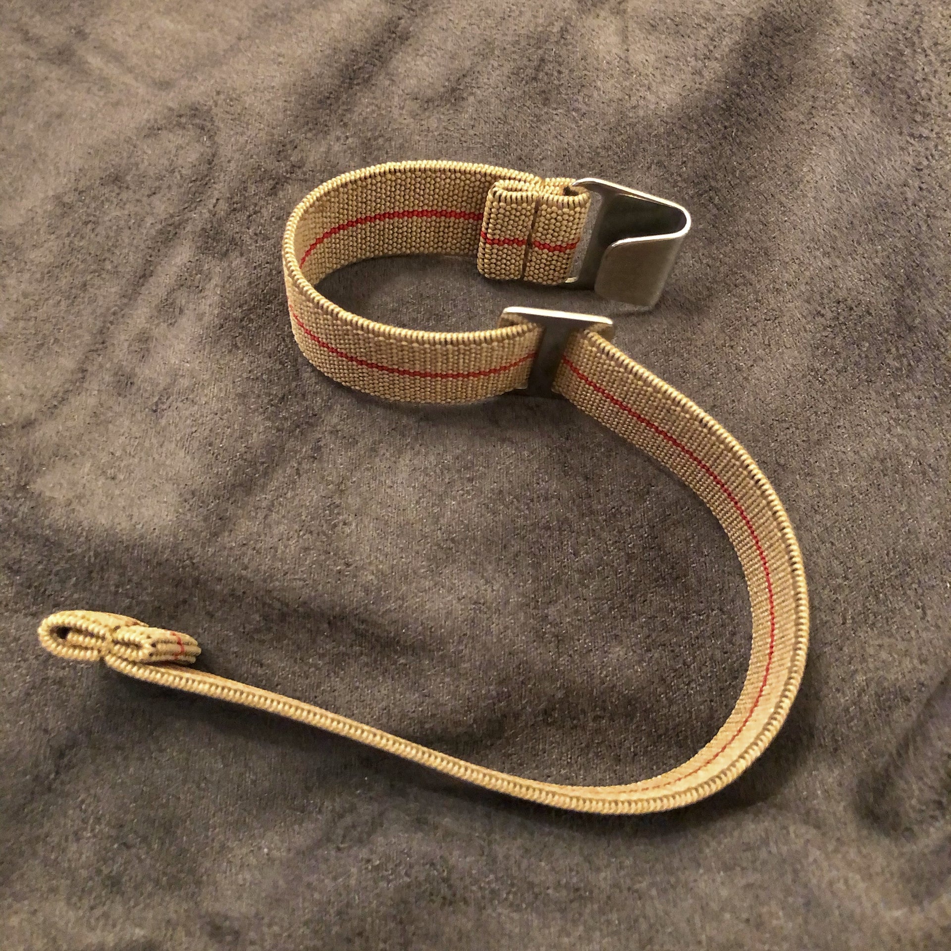 Parachute Style "No Pass" Elastic Watch Straps - Khaki With Red Stripe - American Microbrand