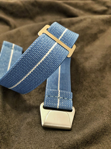 Parachute Style "No Pass" Elastic Watch Strap - Light Blue with White Stripe - American Microbrand