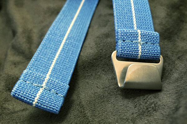 Parachute Style "No Pass" Elastic Watch Strap - Light Blue with White Stripe - American Microbrand