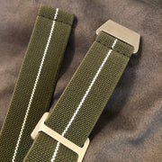 Parachute Style "No Pass" Elastic Watch Straps - Army Green with White Stripe - American Microbrand
