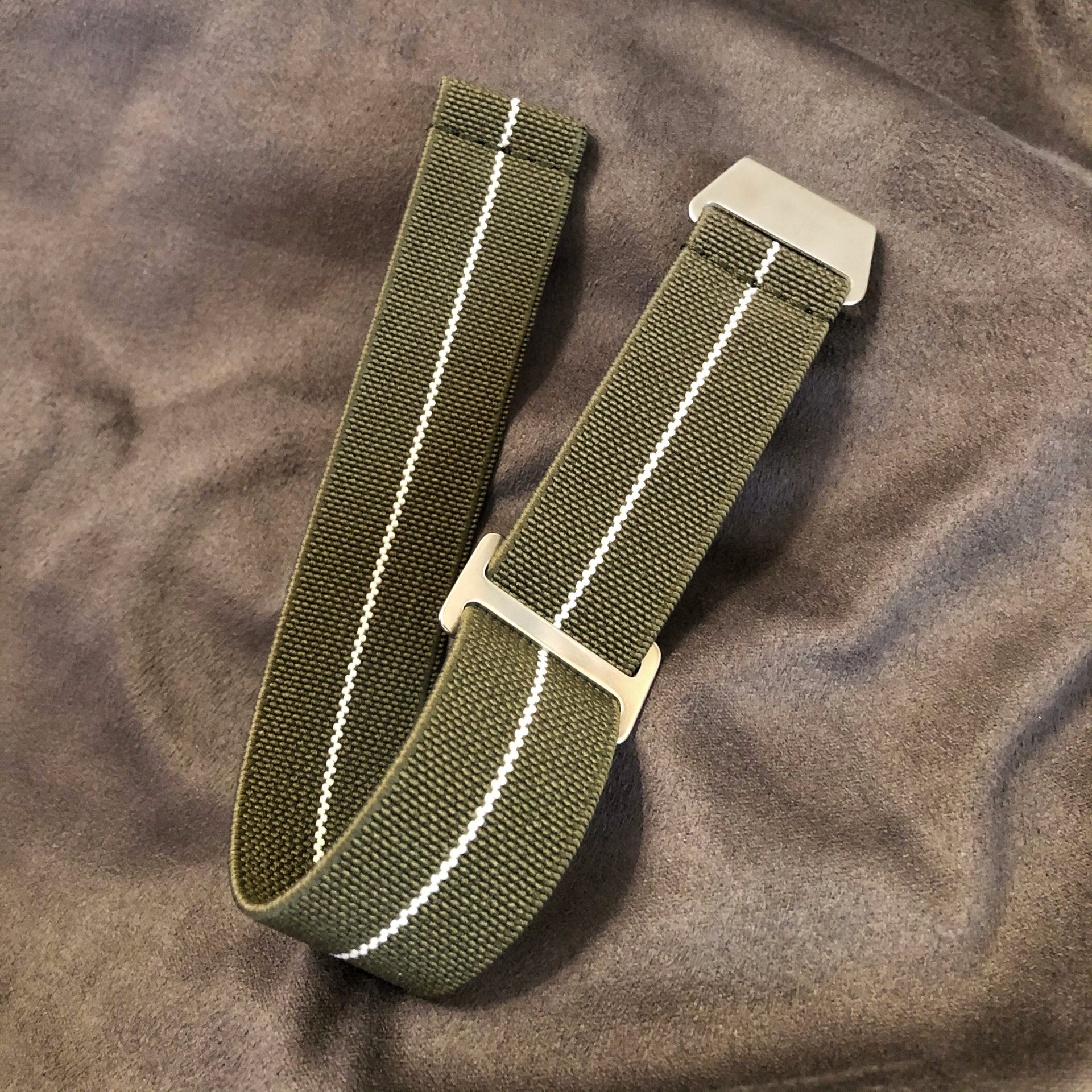 Parachute Style "No Pass" Elastic Watch Straps - Army Green with White Stripe - American Microbrand