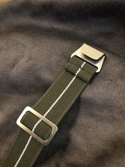 Parachute Style "No Pass" Elastic Watch Straps - Army Green with White Stripe - American Microbrand