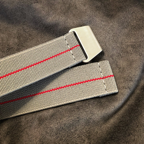 Parachute Style "No Pass" Elastic Watch Strap - Gray with Red Stripe - American Microbrand