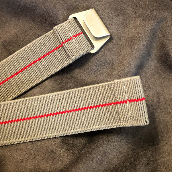 Parachute Style "No Pass" Elastic Watch Strap - Gray with Red Stripe - American Microbrand