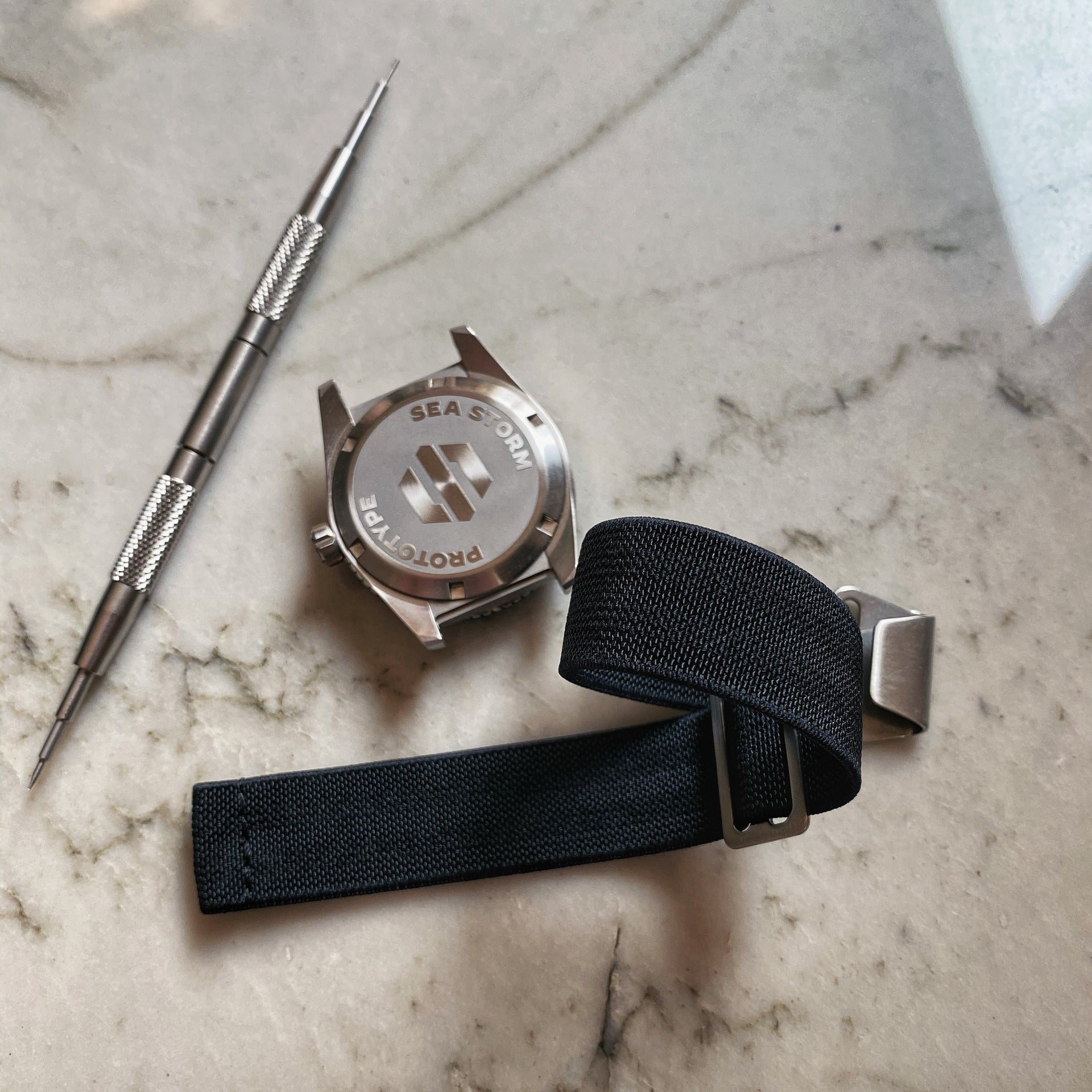 Parachute Style "No Pass" Elastic Dive Watch Strap - Black - Seals Watch Co