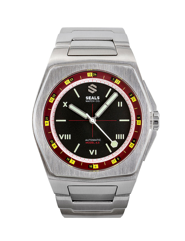 Model A.5 Automatic Wrist Watch - Burgundy Roulette - American Microbrand