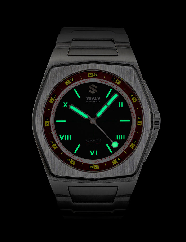 Model A.5 Automatic Wrist Watch - Burgundy Roulette - American Microbrand