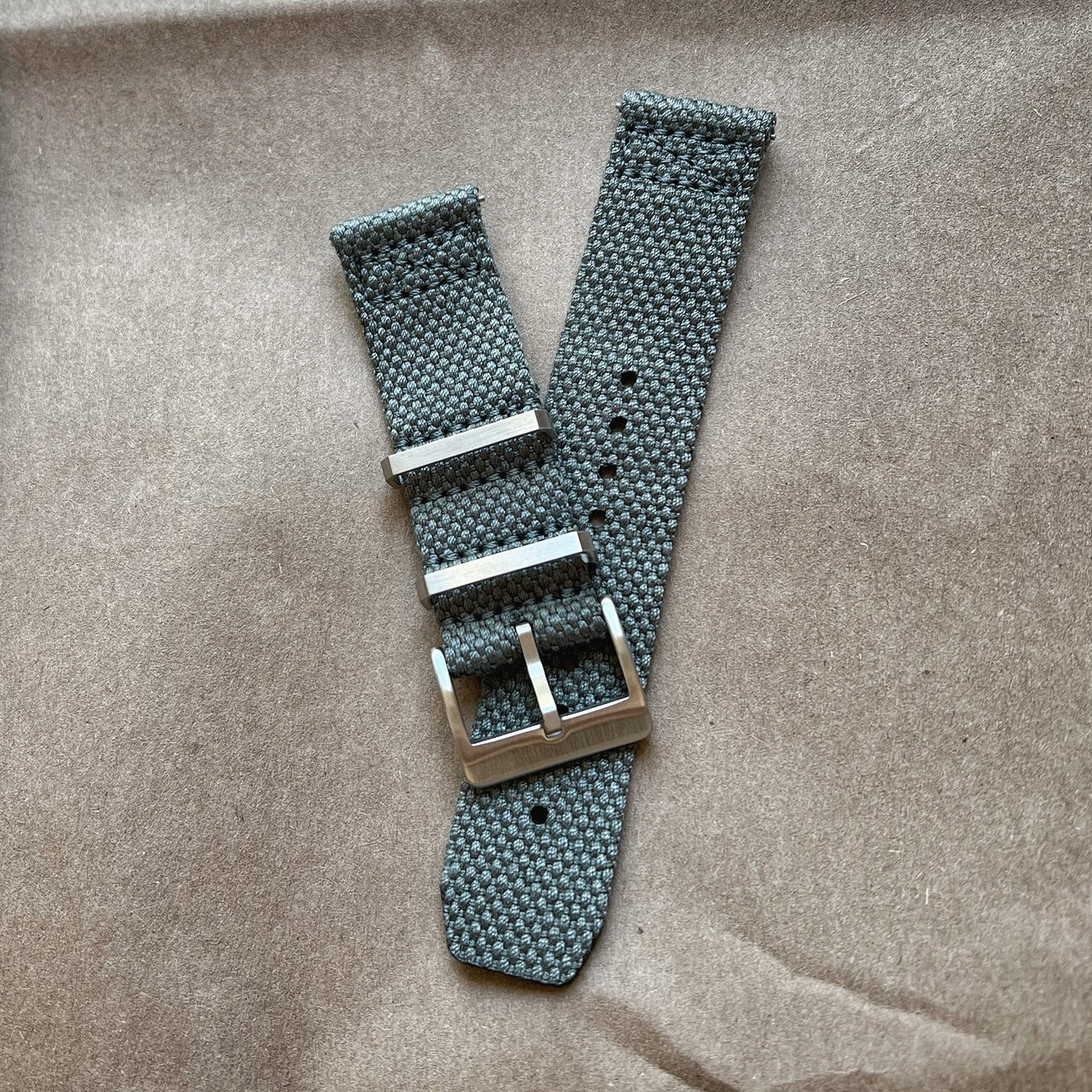 Gray two-piece watch strap with quick release, super soft, pliable