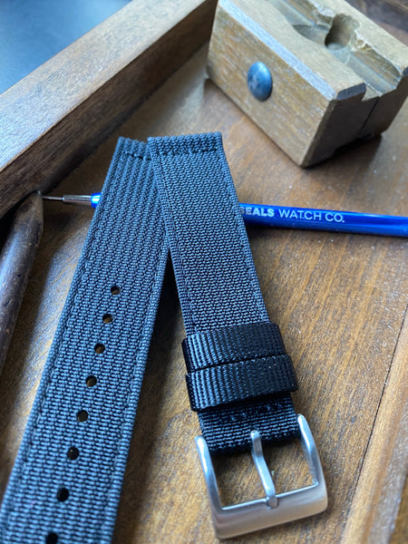 Rugged Two Piece Black Dive Watch Strap, 20mm Watch Band