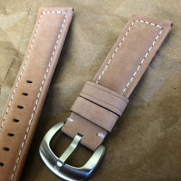 Tan Leather Watch Strap For Field Watch, 22mm, Panerai Style - American Microbrand