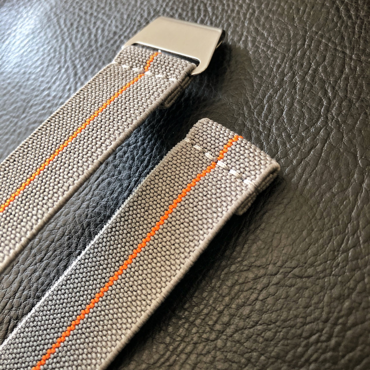 Parachute Style "No Pass" Elastic Watch Strap - Gray with Orange Stripe - American Microbrand