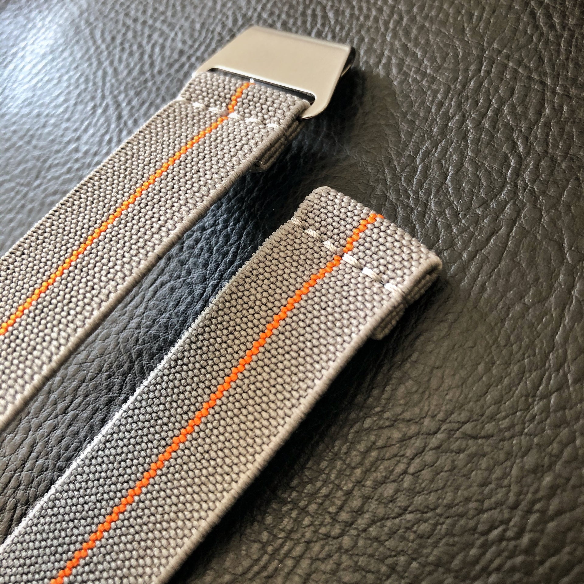 Parachute Style "No Pass" Elastic Watch Strap - Gray with Orange Stripe - American Microbrand