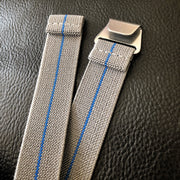 Parachute Style "No Pass" Elastic Watch Strap - Gray with Blue Stripe - American Microbrand