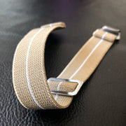 Parachute Style "No Pass" Elastic Watch Strap - Khaki with White Stripe - American Microbrand