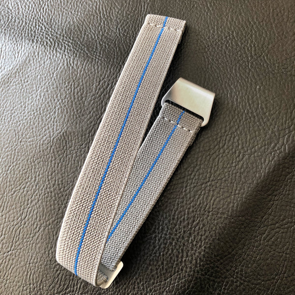 Parachute Style "No Pass" Elastic Watch Strap - Gray with Blue Stripe - American Microbrand